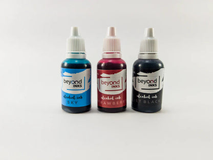 Alcohol Ink Pack #4 (Keto Version) - Sky, Strawberry & Jet Black