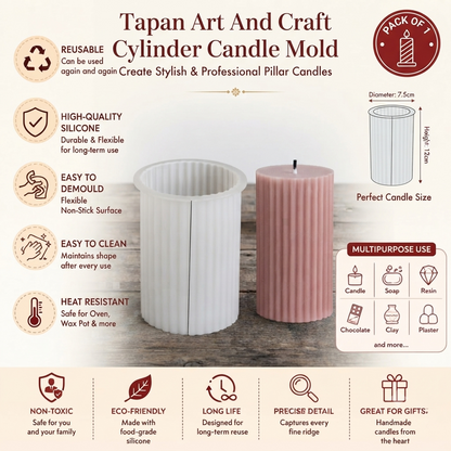 Cylinder Candle Mold, 3D Stripe Texture Candle Molds