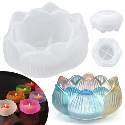 3D Flower Lotus Tea Light Shape Candle Holder Resin Mold-Big