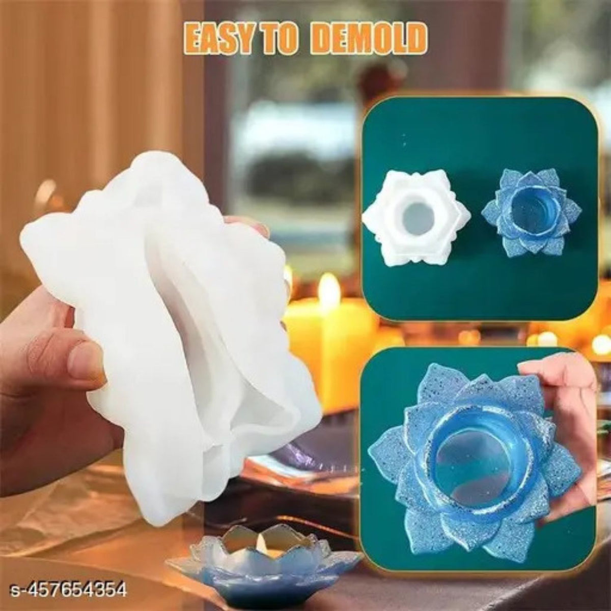 3D Flower Lotus Tea Light Shape Candle Holder Resin Mold-Big